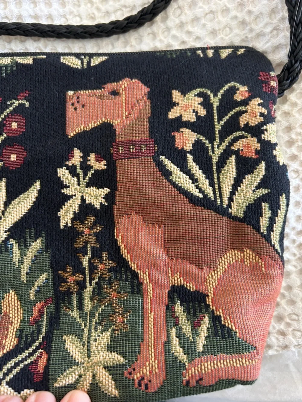 Home and Abroad Tapestry Animal Motif Crossbody Bag in Black and Multicolor - Picture 3 of 5